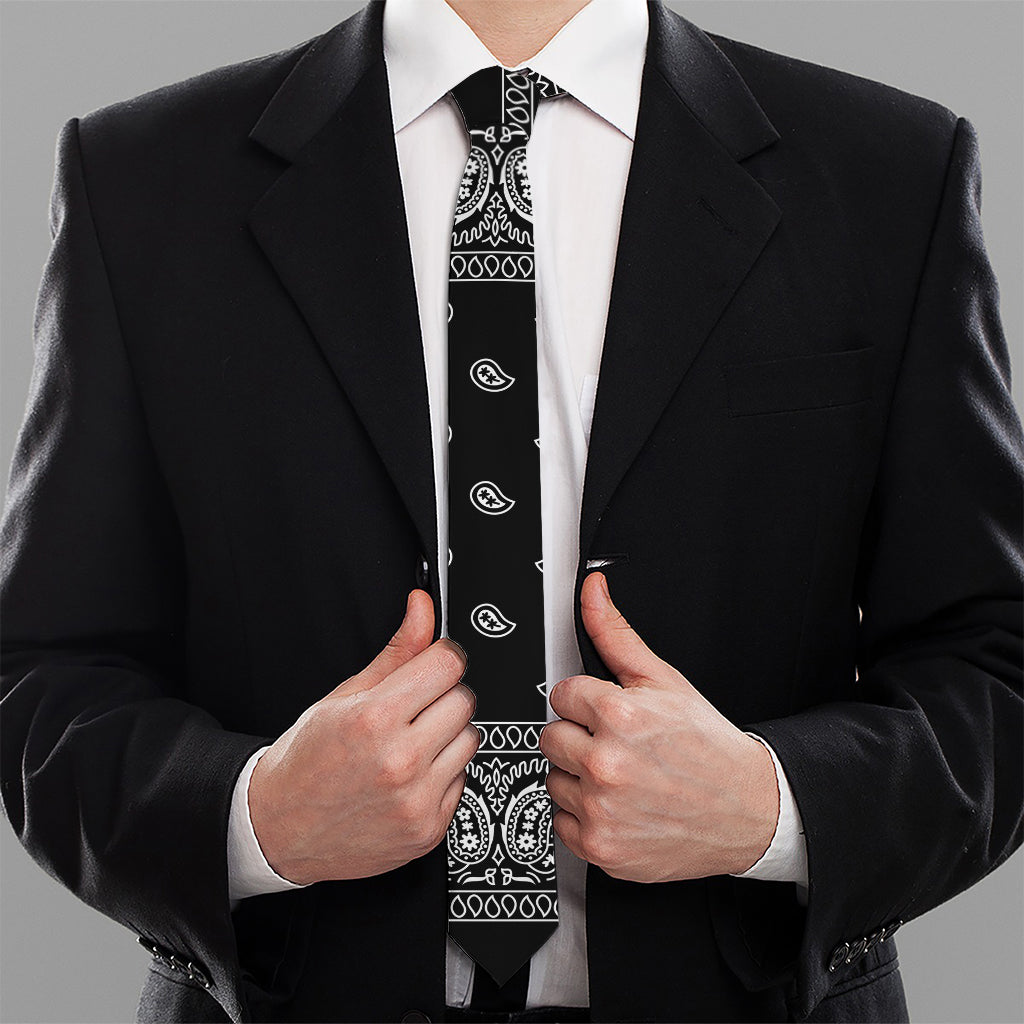 Black And White Paisley Bandana Print Necktie