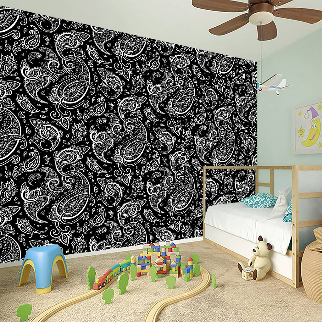 Black And White Paisley Pattern Print Wall Sticker