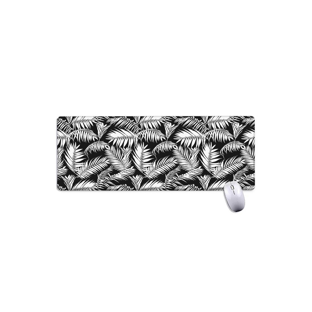 Black And White Palm Leaves Print Extended Mouse Pad
