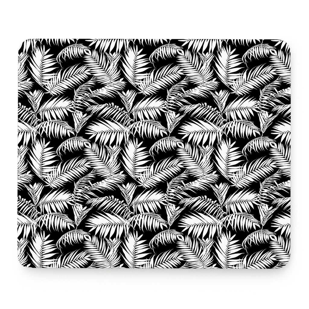 Black And White Palm Leaves Print Mouse Pad