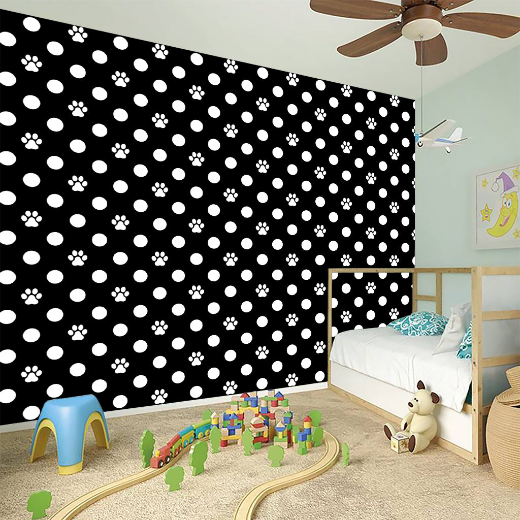 Black And White Paw And Polka Dot Print Wall Sticker