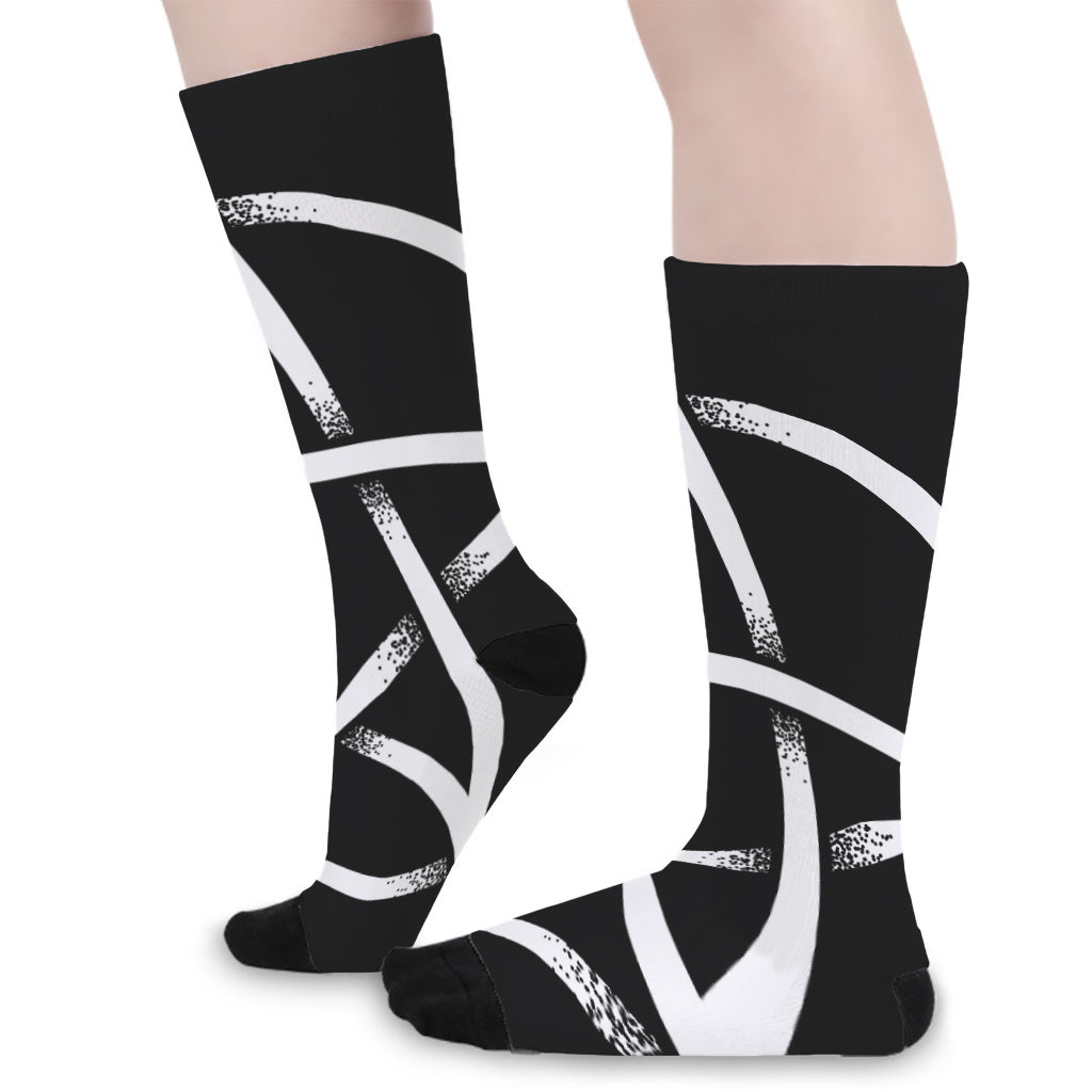 Black And White Pentagram Symbol Print Long Socks