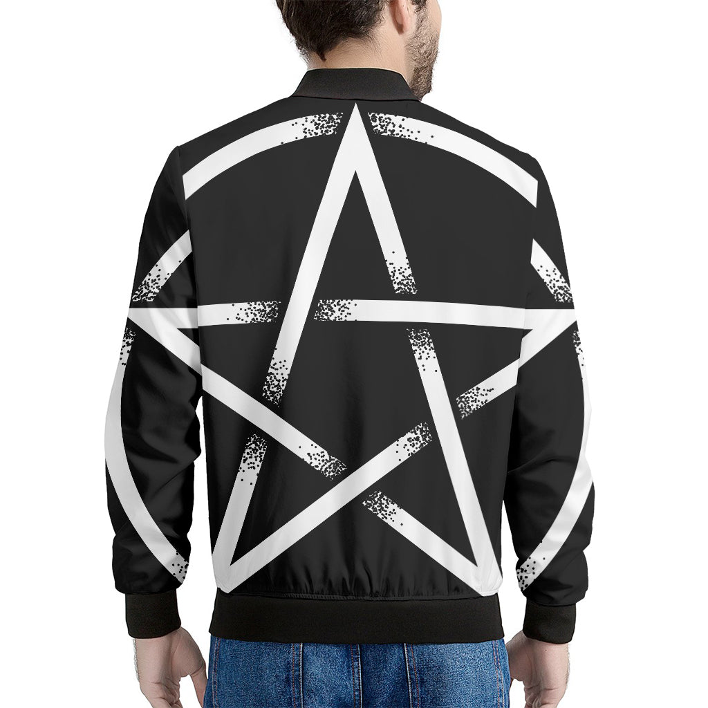 Black And White Pentagram Symbol Print Men's Bomber Jacket