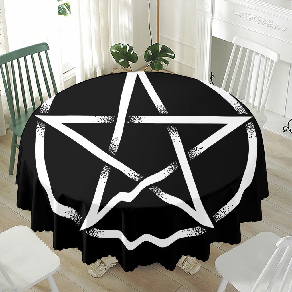 Black And White Pentagram Symbol Print Waterproof Round Tablecloth