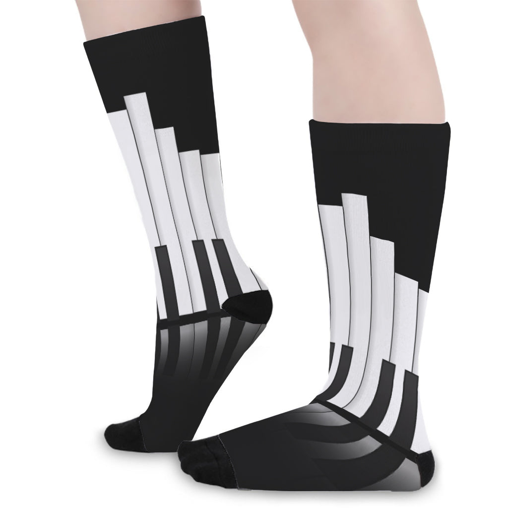 Black And White Piano Keyboard Print Long Socks