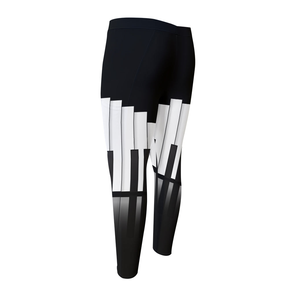 Black And White Piano Keyboard Print Men's Compression Pants