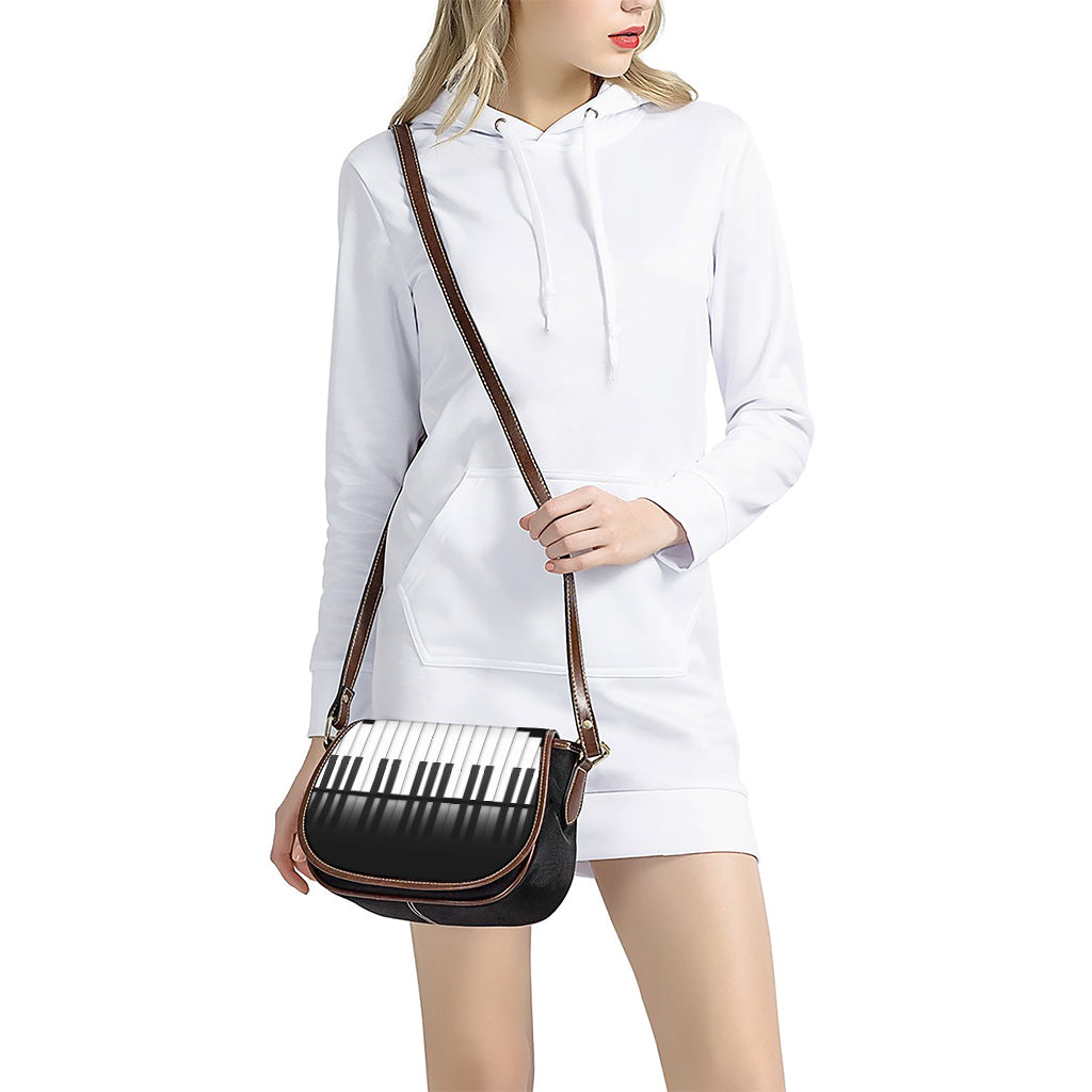 Black And White Piano Keyboard Print Saddle Bag