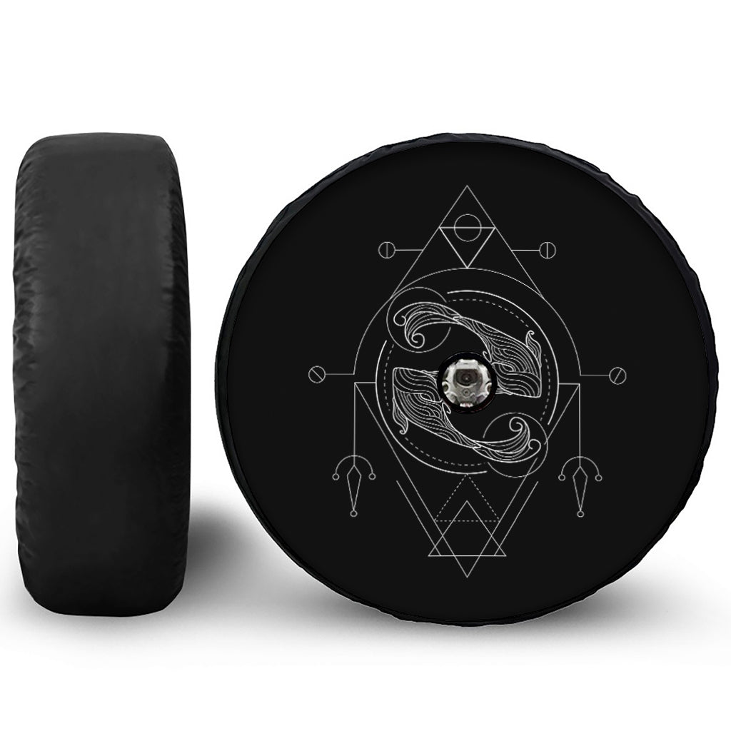 Black And White Pisces Sign Print Tire Cover With Camera Hole
