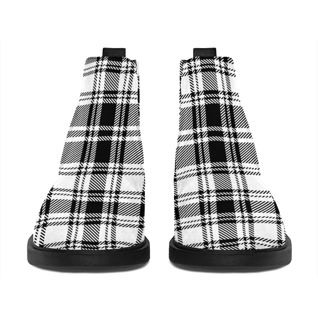 Black And White Plaid Pattern Print Flat Ankle Boots