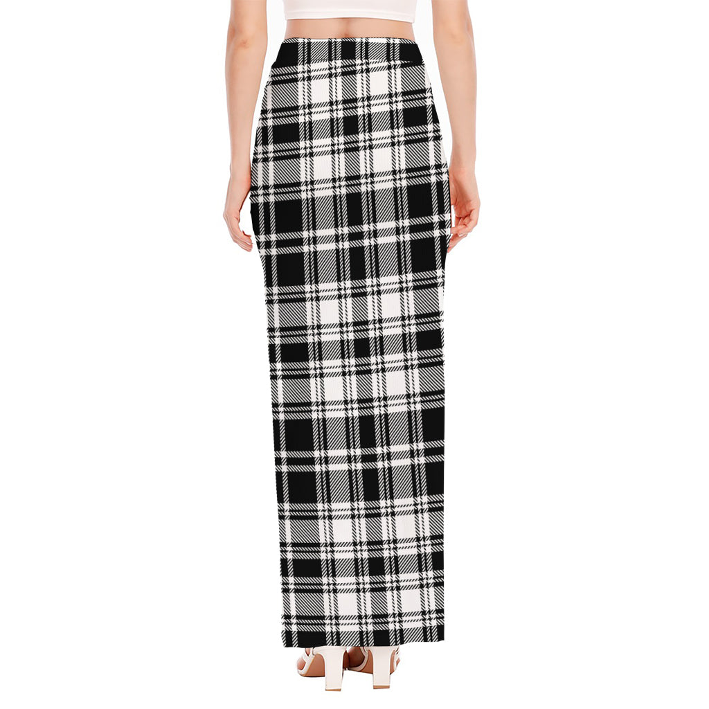 Black And White Plaid Pattern Print High Slit Maxi Skirt