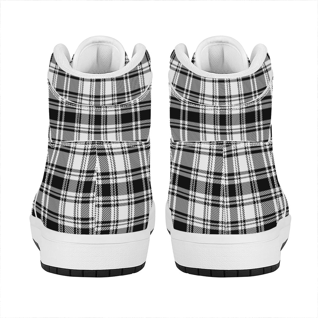 Black And White Plaid Pattern Print High Top Leather Sneakers