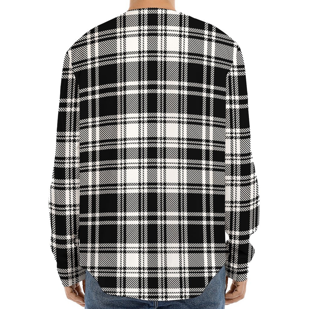 Black And White Plaid Pattern Print Long Sleeve Baseball Jersey