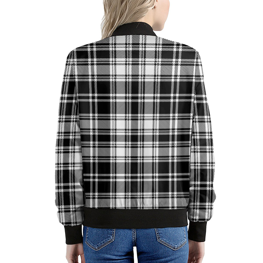 Black And White Plaid Pattern Print Women's Bomber Jacket