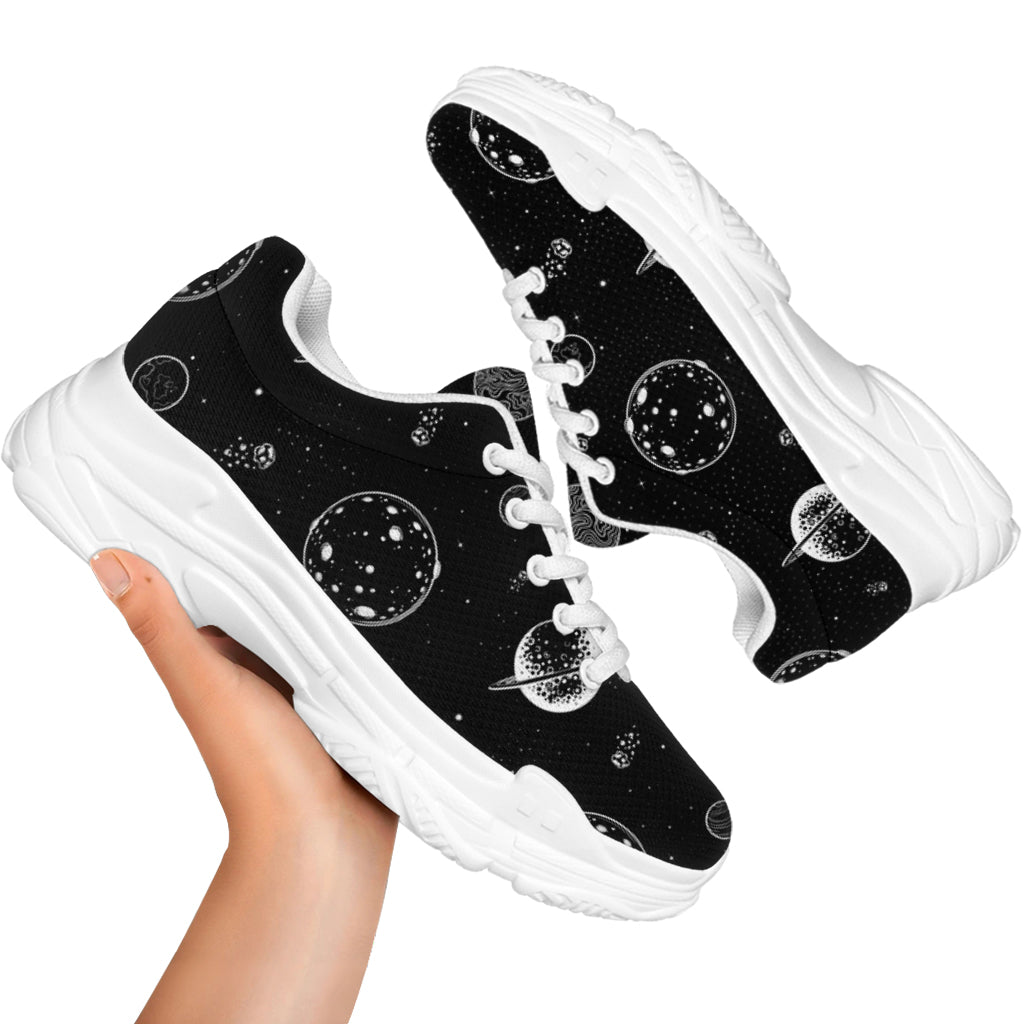 Black And White Planets Pattern Print White Chunky Shoes