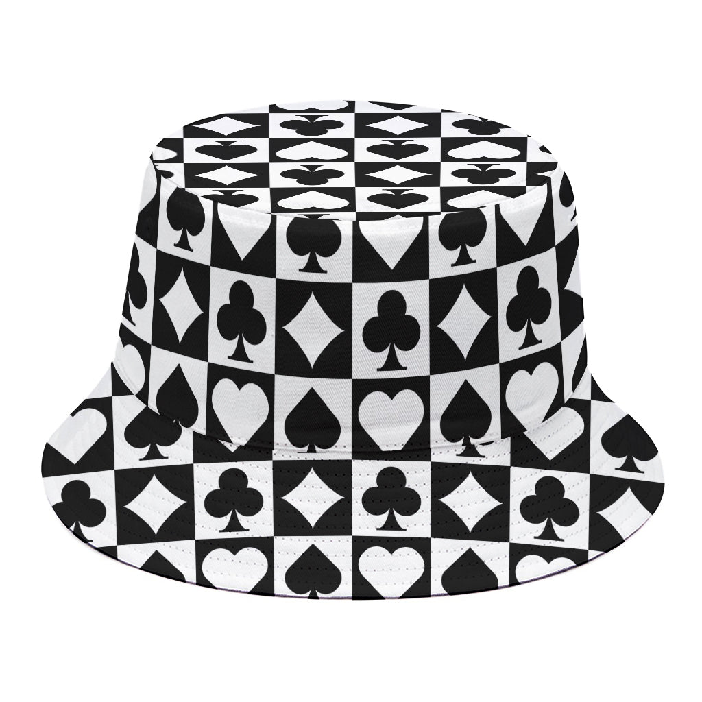 Black And White Playing Card Suits Print Bucket Hat