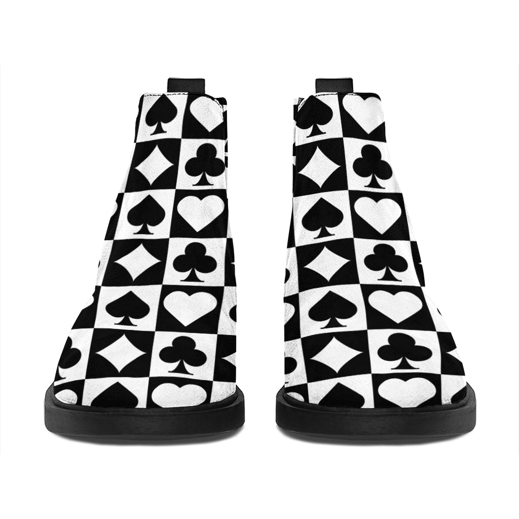 Black And White Playing Card Suits Print Flat Ankle Boots
