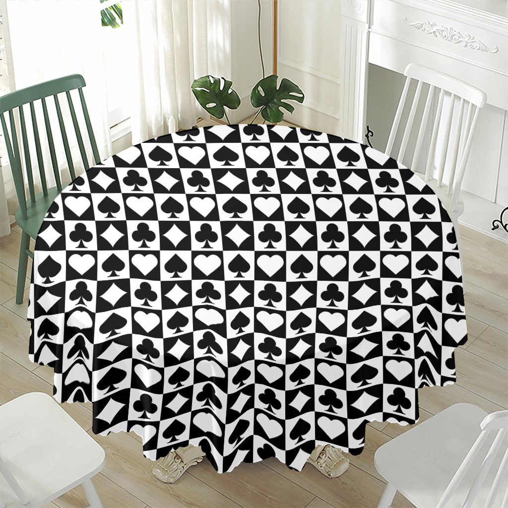 Black And White Playing Card Suits Print Waterproof Round Tablecloth