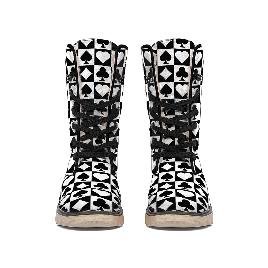 Black And White Playing Card Suits Print Winter Boots
