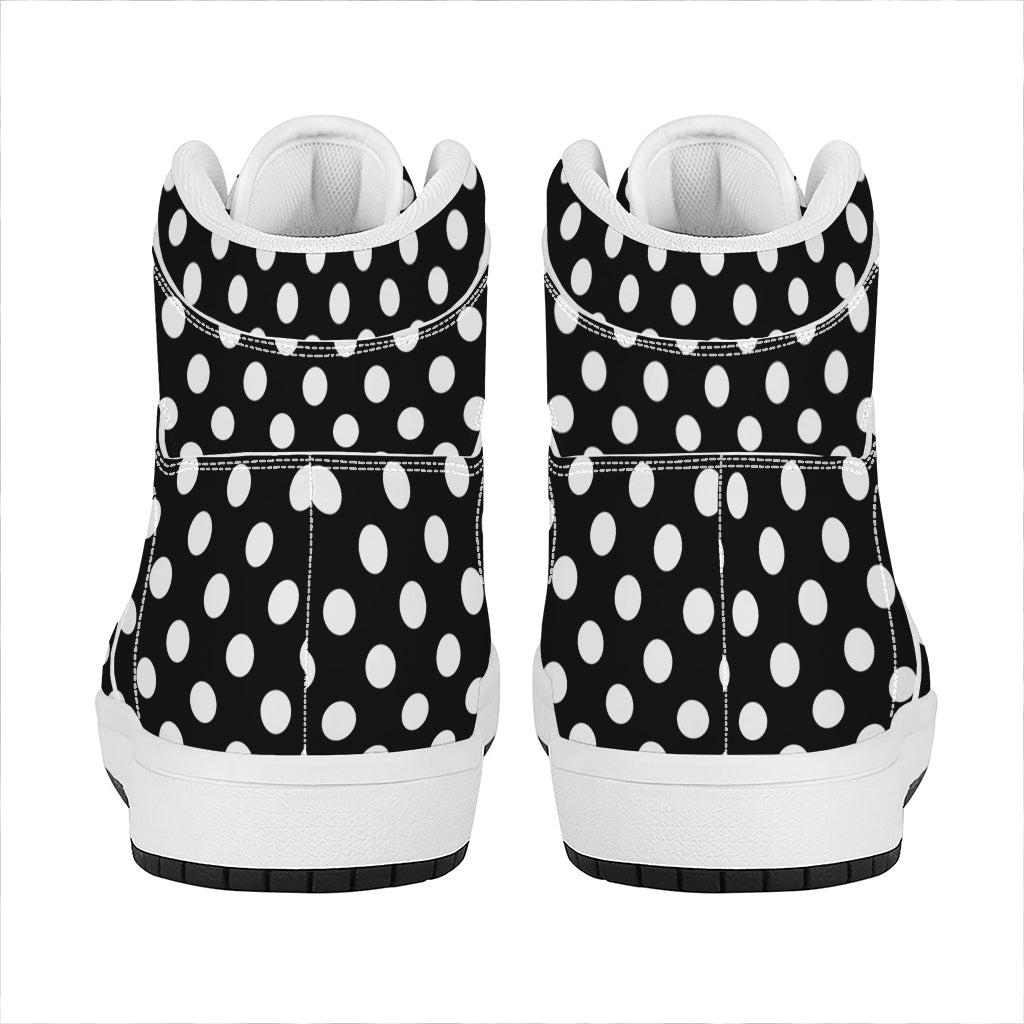 Black And White Polka Dot Pattern Print High Top Leather Sneakers