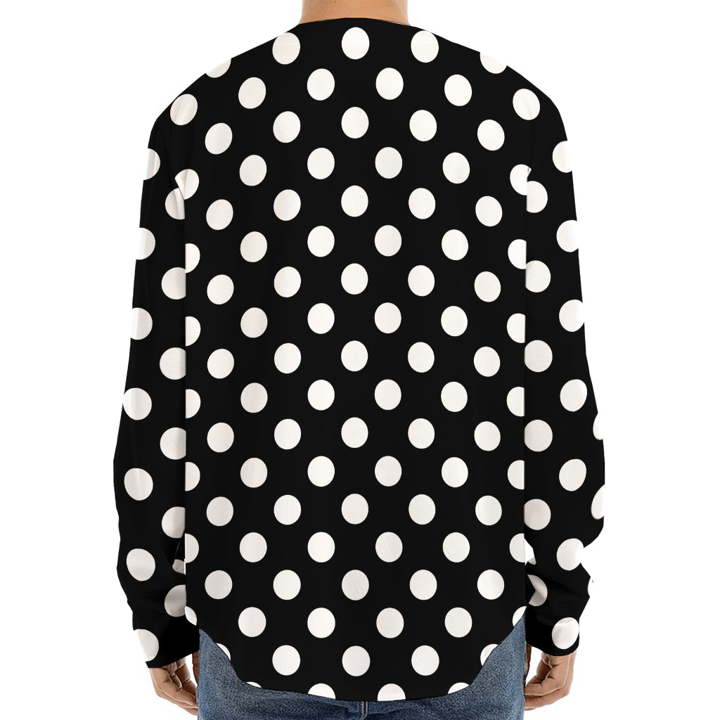 Black And White Polka Dot Pattern Print Long Sleeve Baseball Jersey