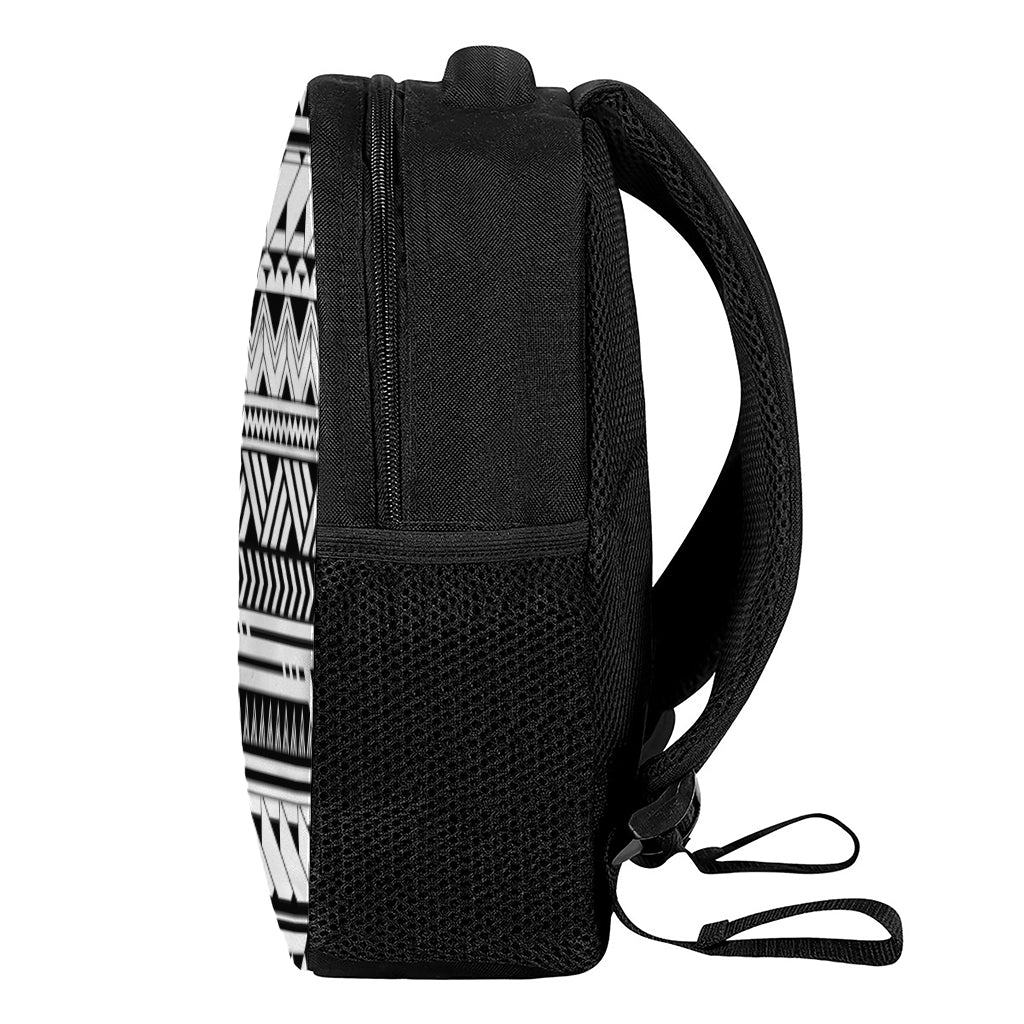 Black And White Polynesian Pattern Print Casual Backpack
