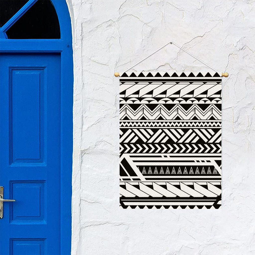 Black And White Polynesian Pattern Print Garden Flag