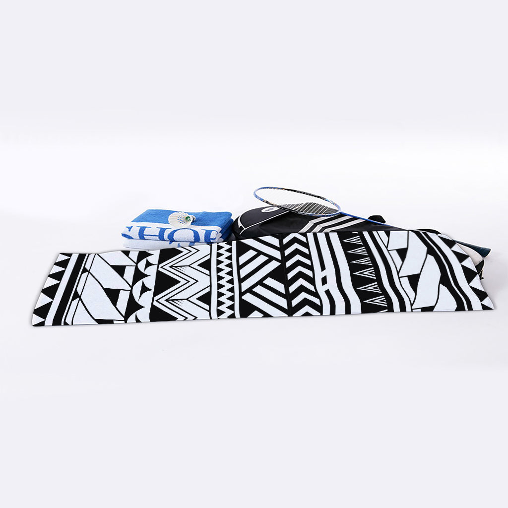 Black And White Polynesian Pattern Print Sports Towel