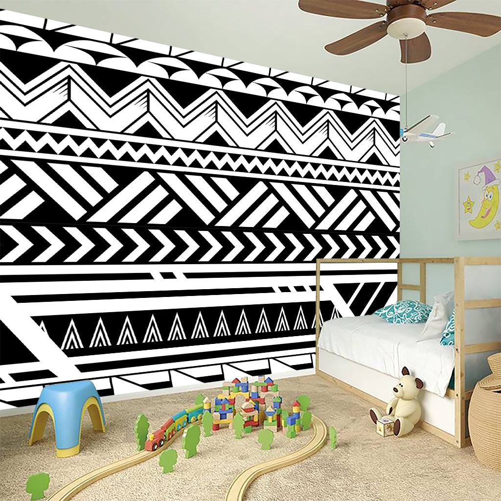 Black And White Polynesian Pattern Print Wall Sticker