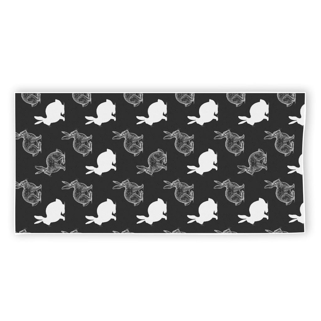 Black And White Rabbit Pattern Print Beach Towel