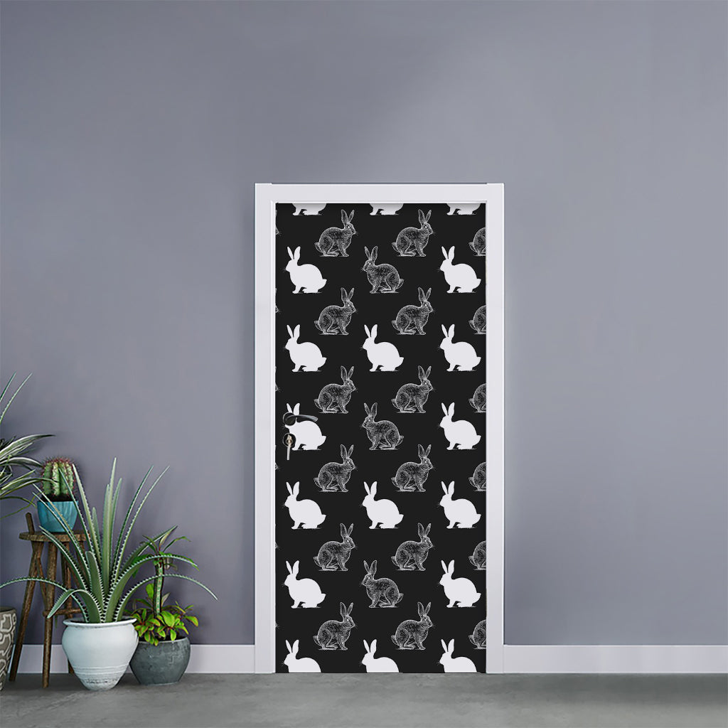 Black And White Rabbit Pattern Print Door Sticker