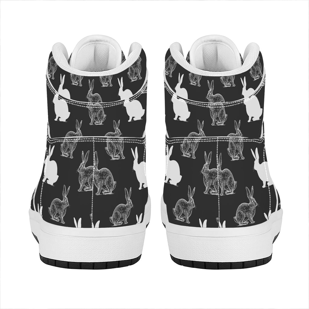 Black And White Rabbit Pattern Print High Top Leather Sneakers