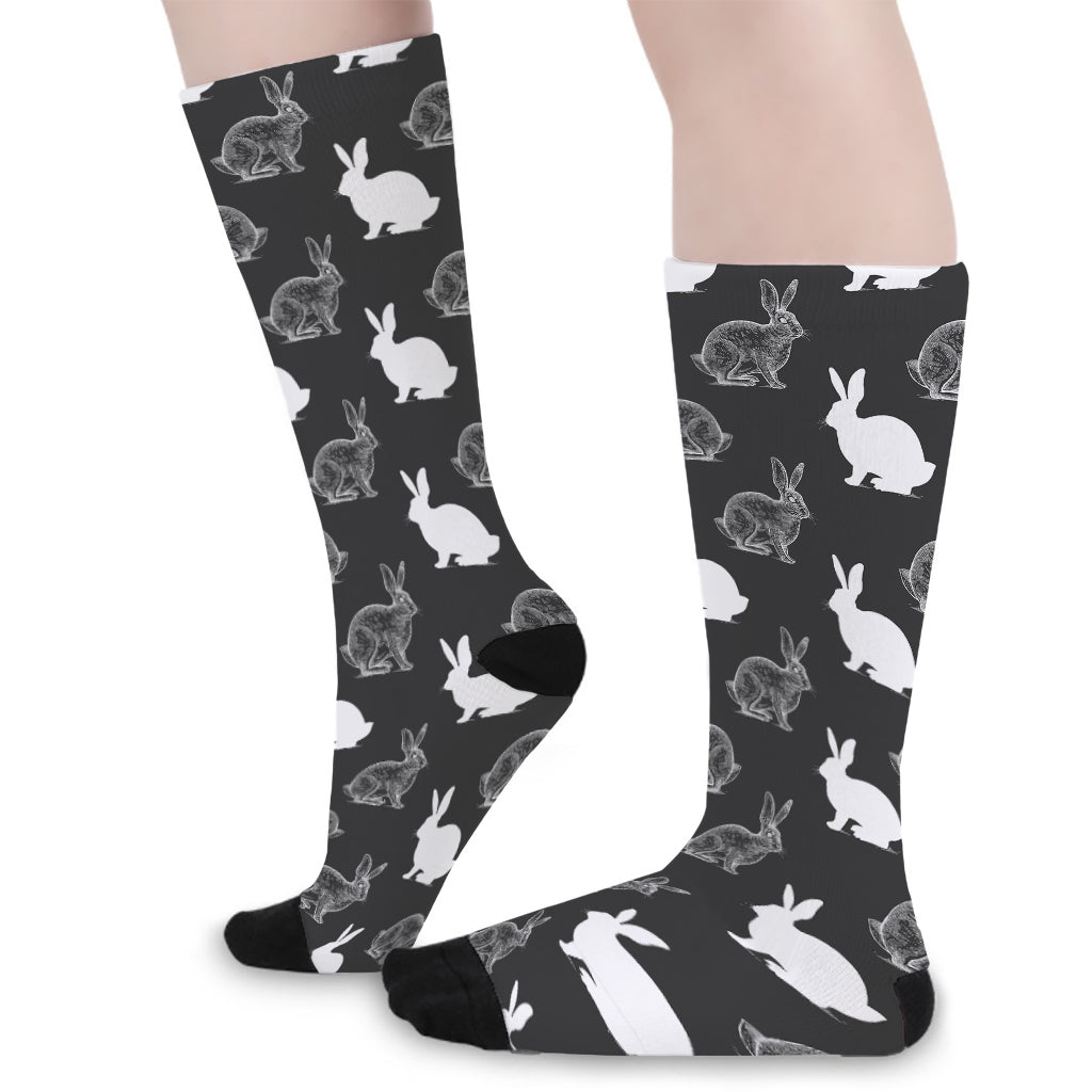 Black And White Rabbit Pattern Print Long Socks