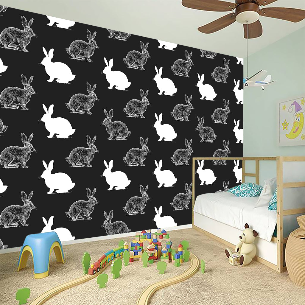 Black And White Rabbit Pattern Print Wall Sticker