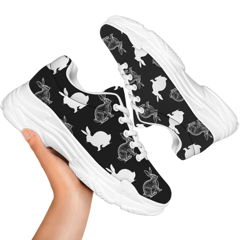 Black And White Rabbit Pattern Print White Chunky Shoes
