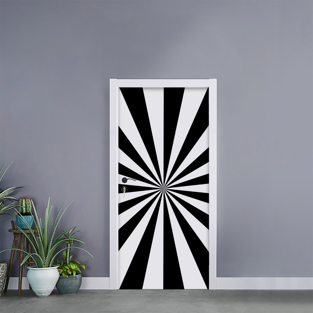 Black And White Radial Rays Print Door Sticker