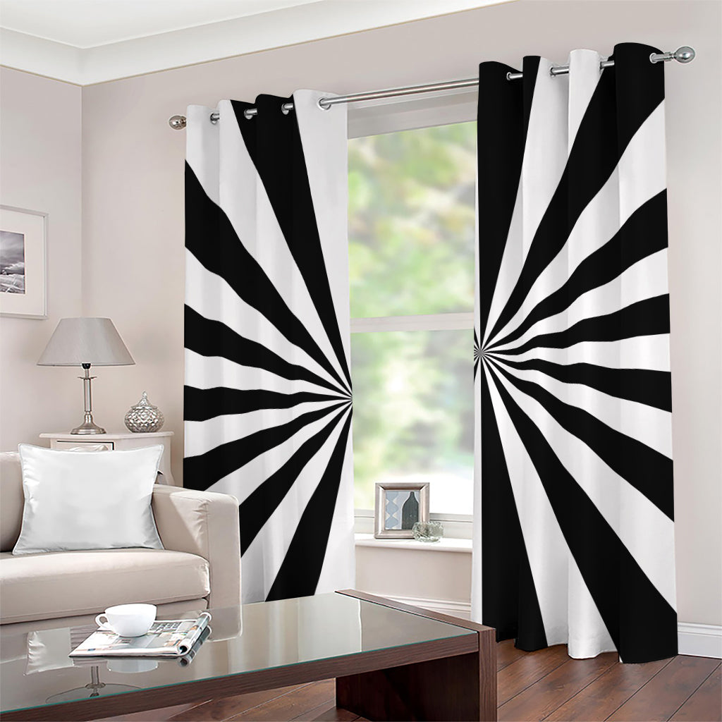 Black And White Radial Rays Print Grommet Curtains