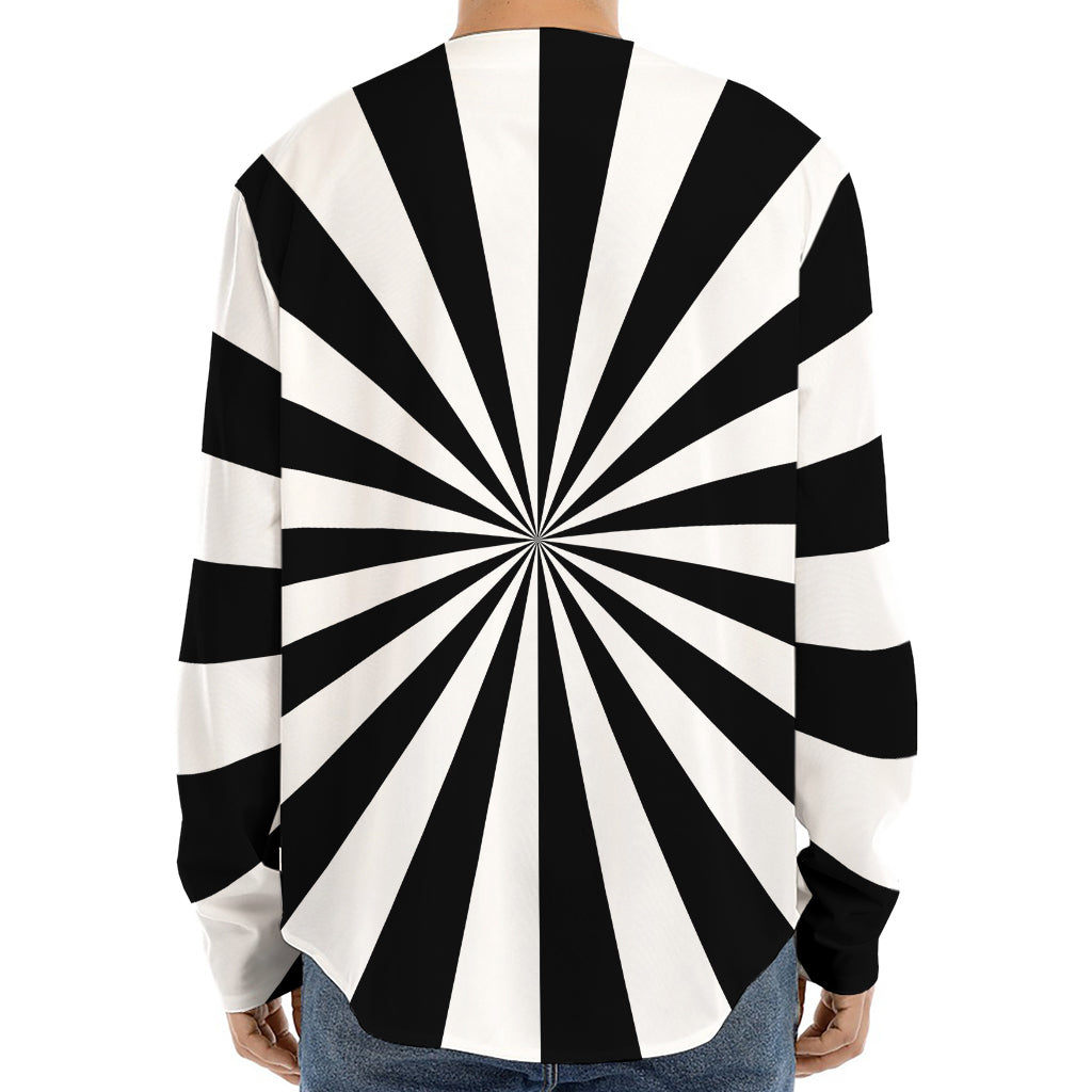 Black And White Radial Rays Print Long Sleeve Baseball Jersey