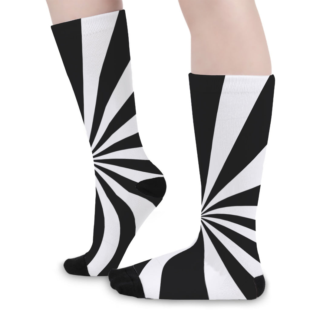 Black And White Radial Rays Print Long Socks