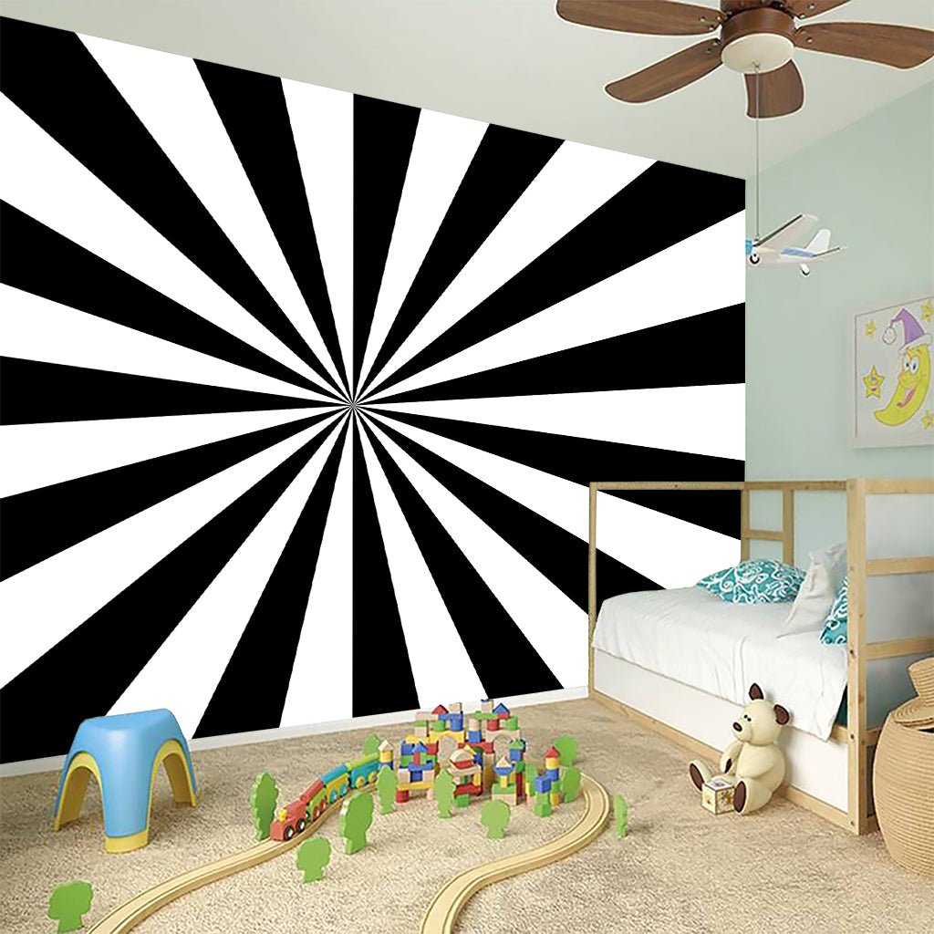 Black And White Radial Rays Print Wall Sticker
