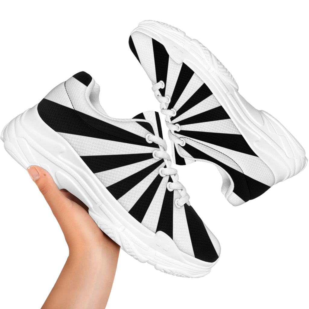 Black And White Radial Rays Print White Chunky Shoes