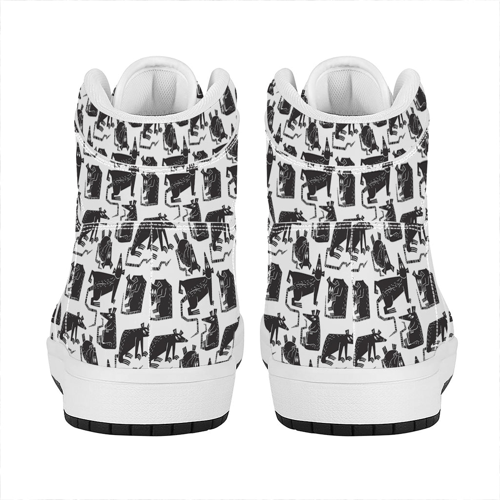 Black And White Rat Pattern Print High Top Leather Sneakers