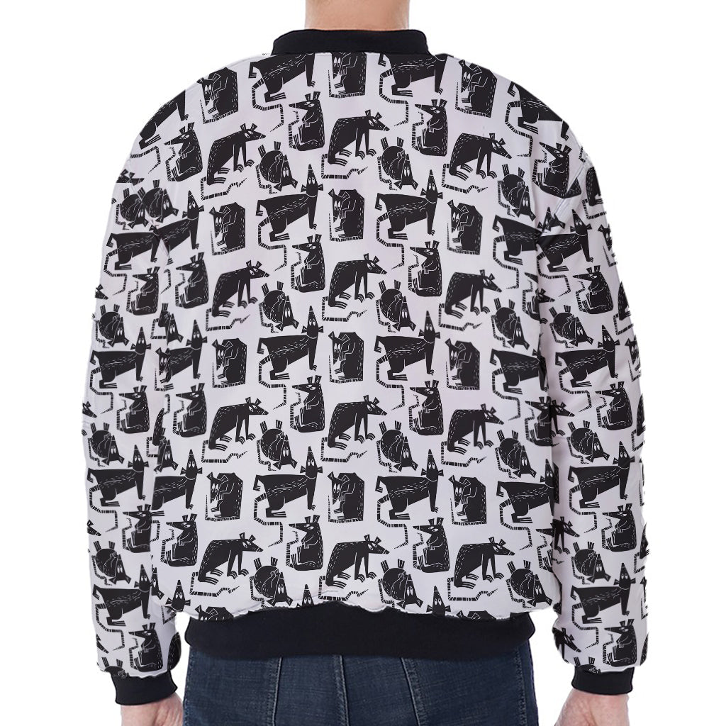 Black And White Rat Pattern Print Zip Sleeve Bomber Jacket