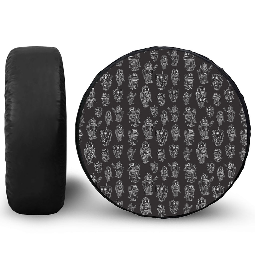 Black And White Robot Pattern Print Tire Cover