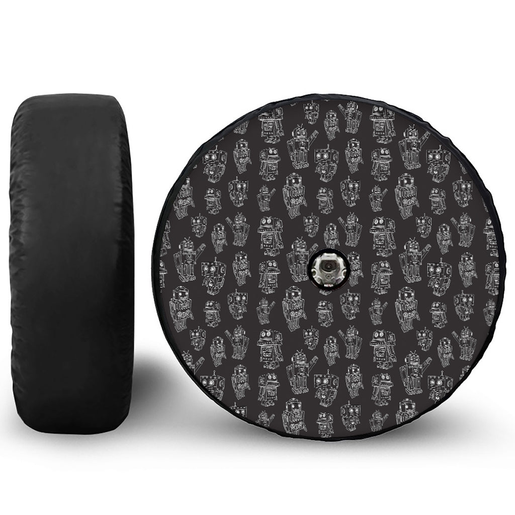 Black And White Robot Pattern Print Tire Cover With Camera Hole