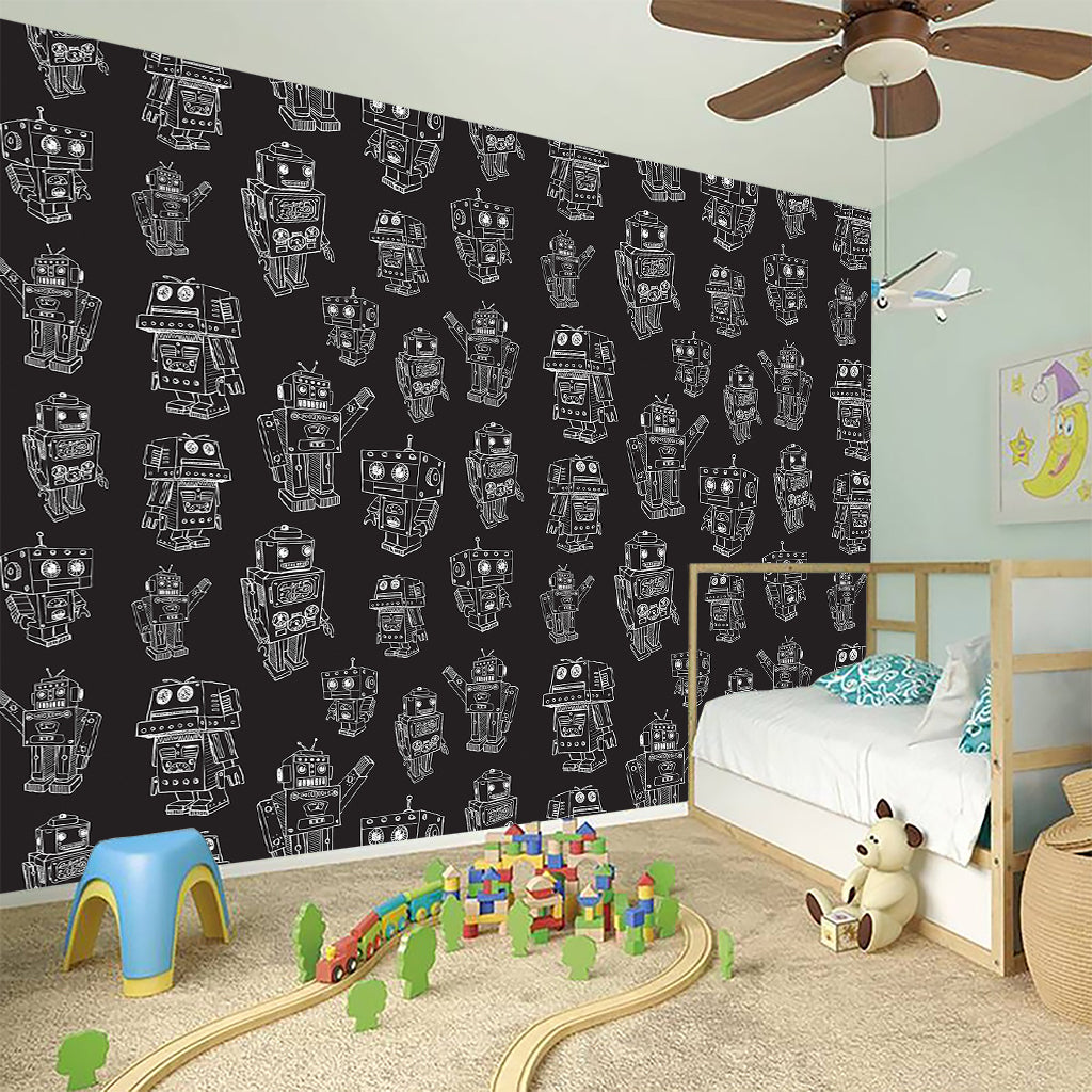 Black And White Robot Pattern Print Wall Sticker