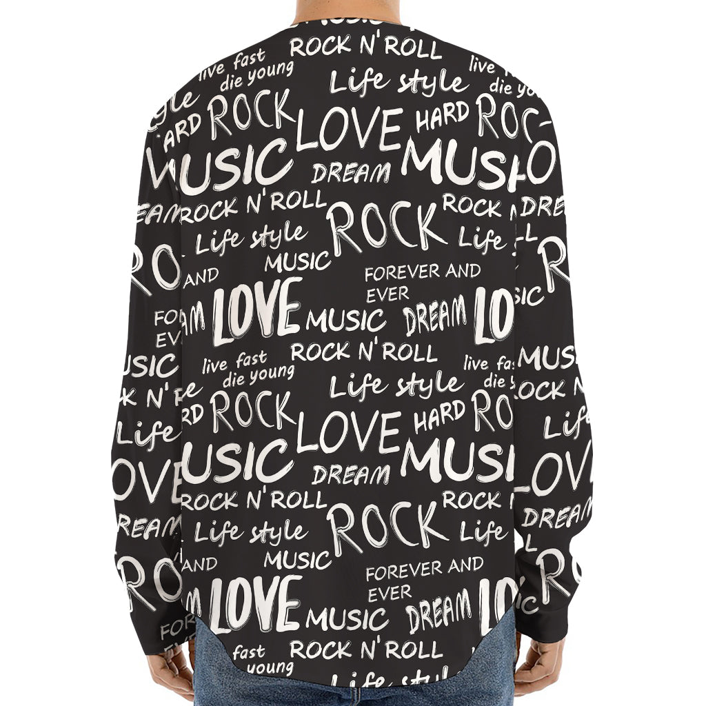 Black And White Rock And Roll Print Long Sleeve Baseball Jersey