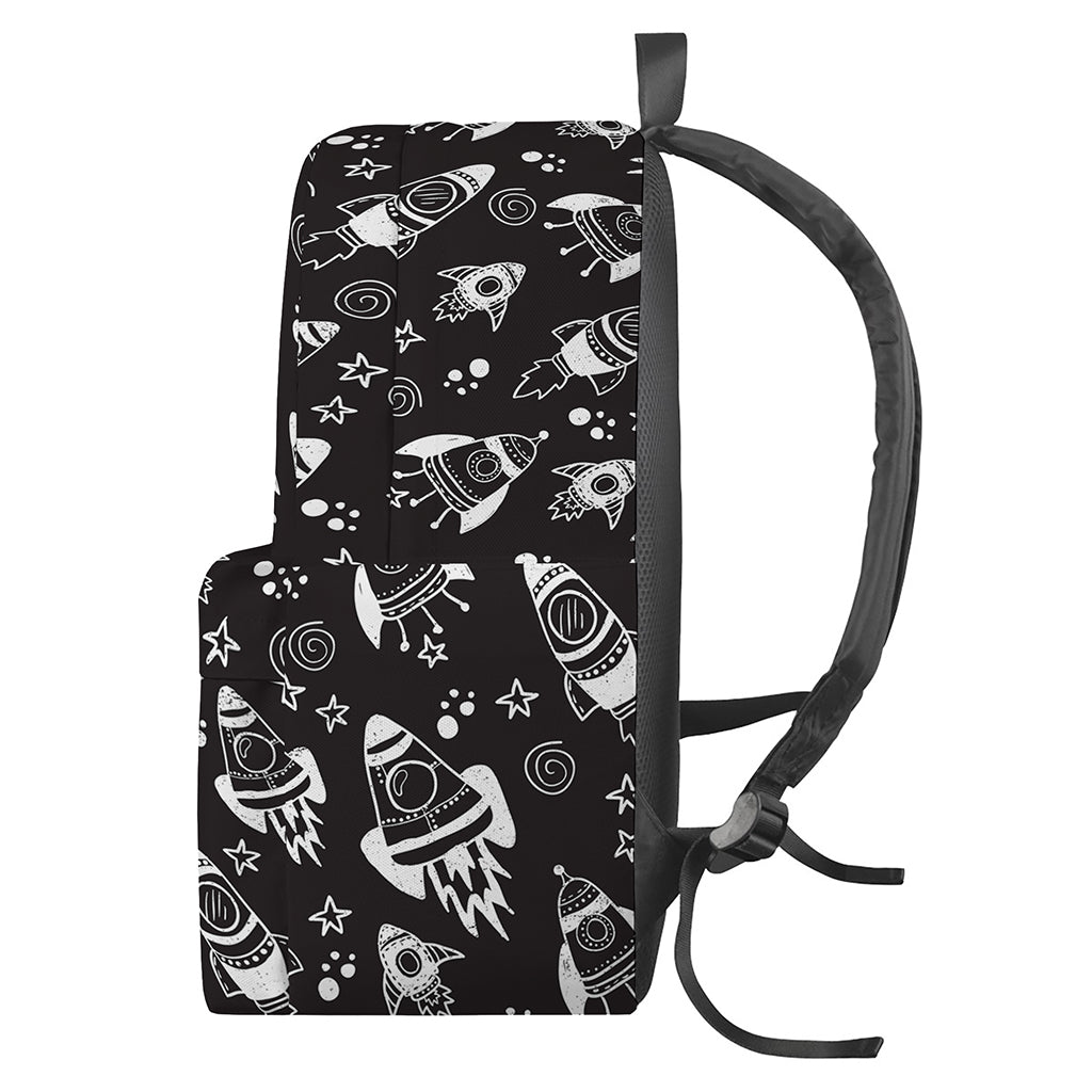 Black And White Rocket Pattern Print Backpack