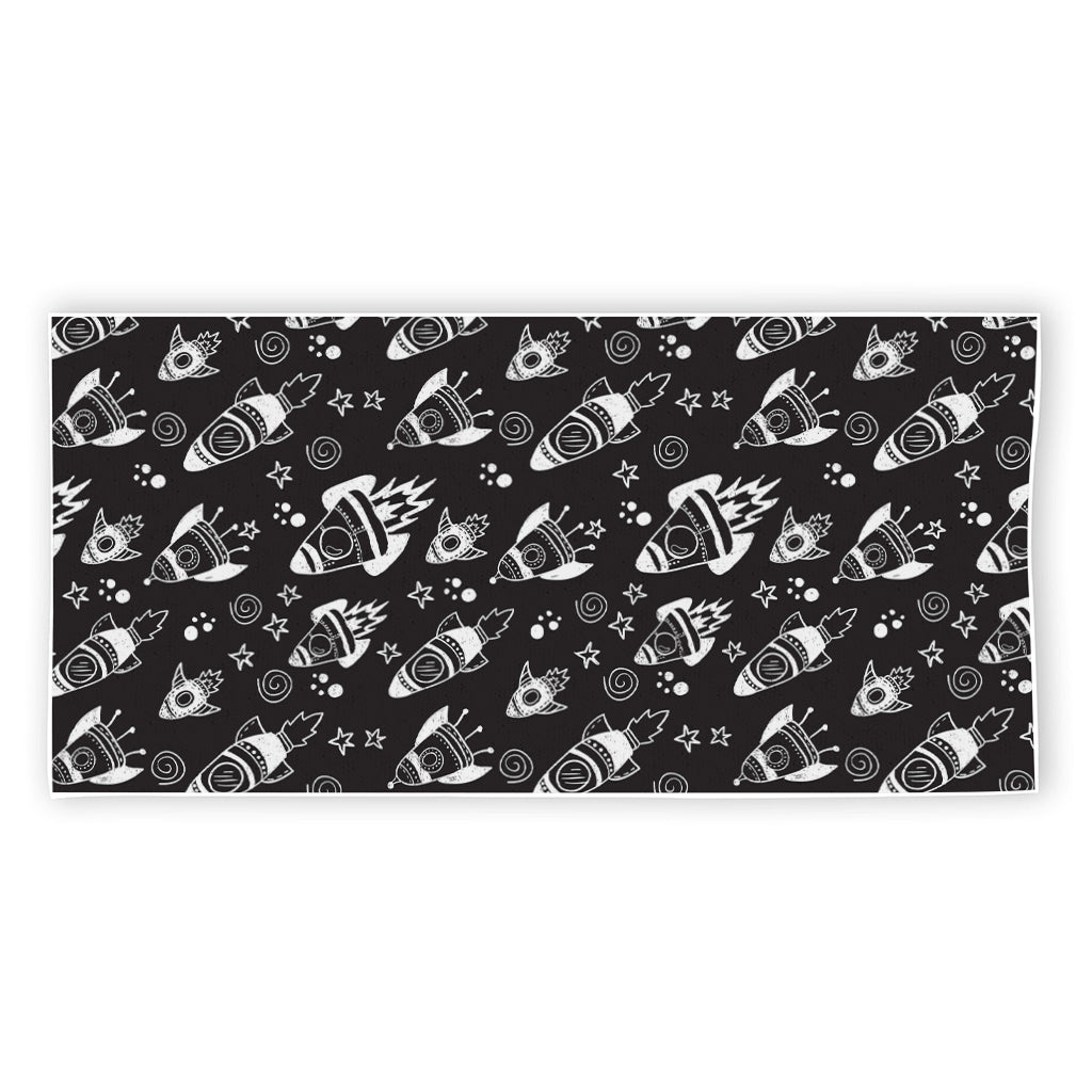 Black And White Rocket Pattern Print Beach Towel