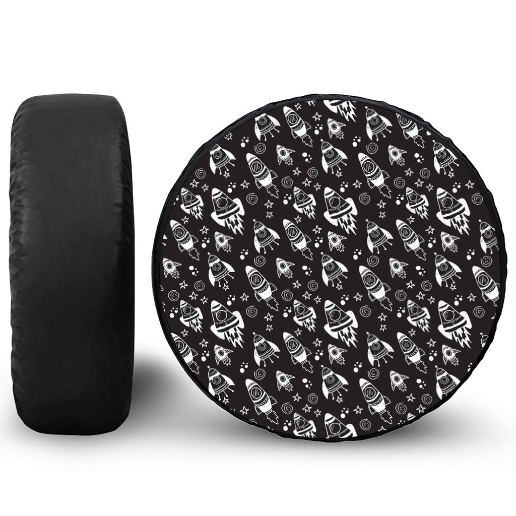 Black And White Rocket Pattern Print Tire Cover