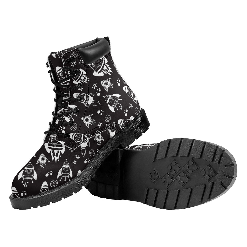 Black And White Rocket Pattern Print Work Boots